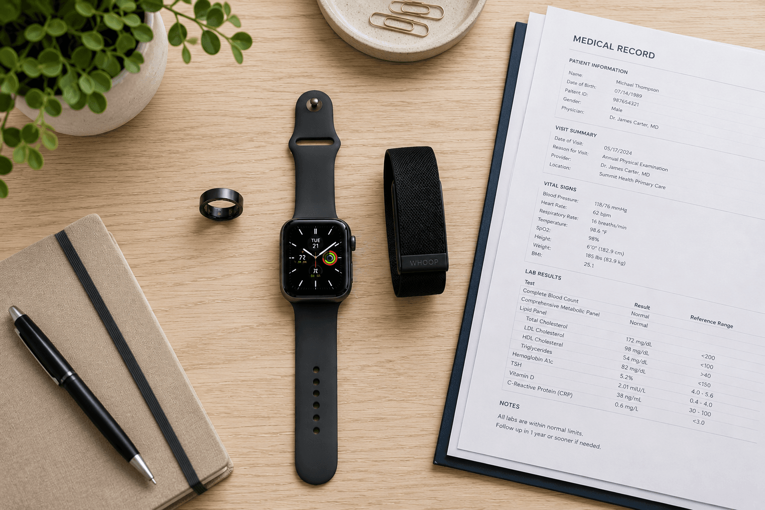 Apple Watch and medical records on a table